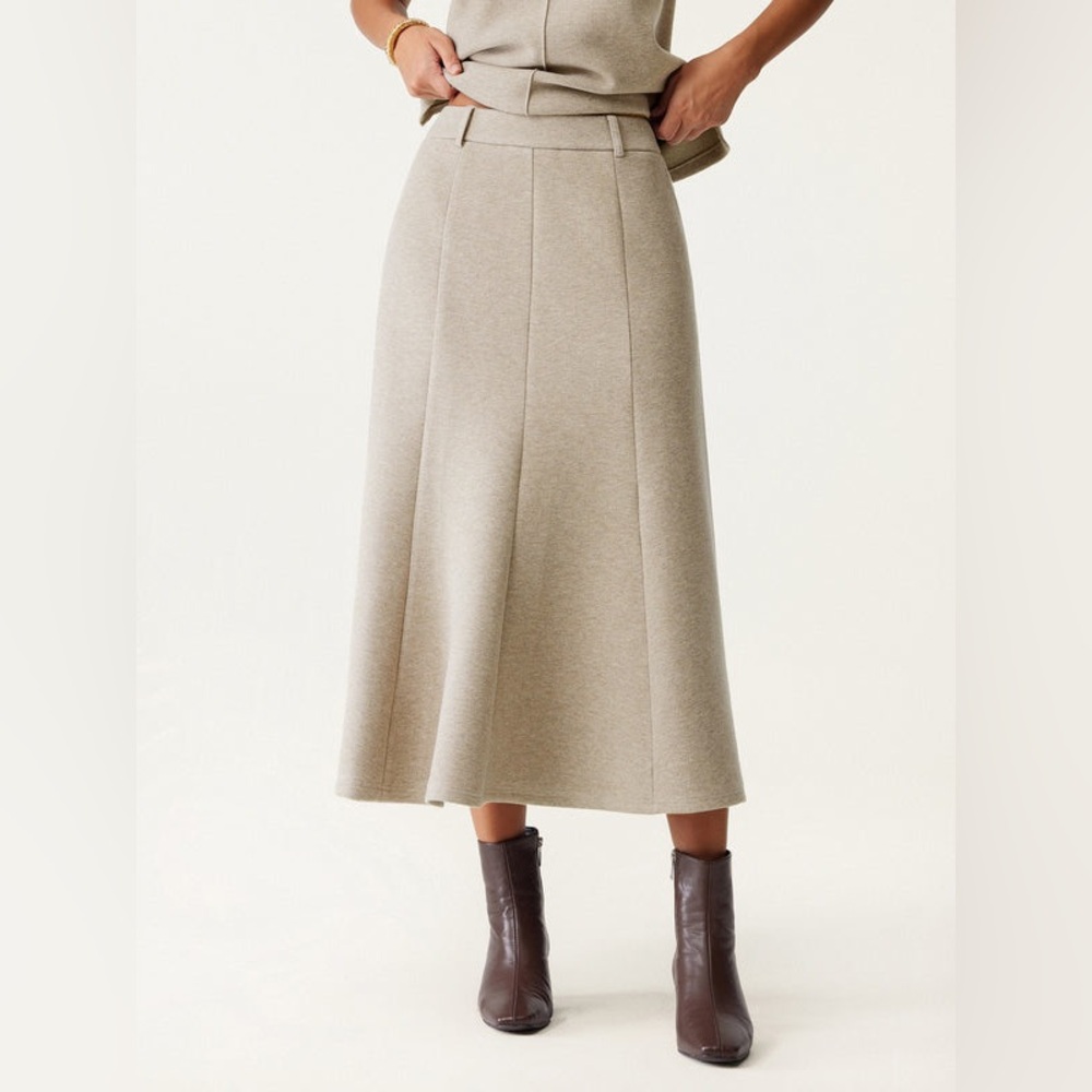 High Waisted Umbrella Hem Midi Skirt - Heather Morganite Small